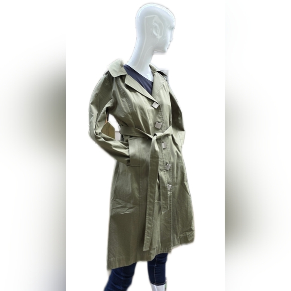 Blue Sky Waxed Cotton Forest Green Coat. Button Down, Belted, Small, - Picture 2 of 14